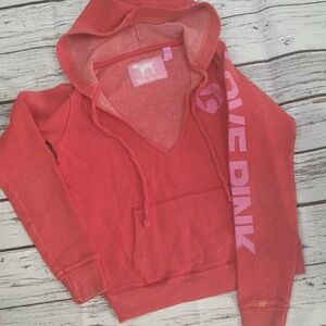 Victoria Secret Pink vneck pullover logo winter warm hooded hoodie sz XS